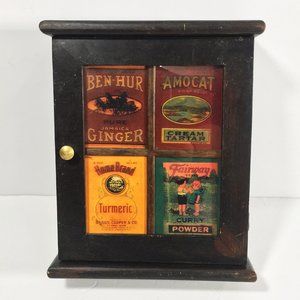 Vintage Wood Hanging Spice Box Cabinet with Glass Door